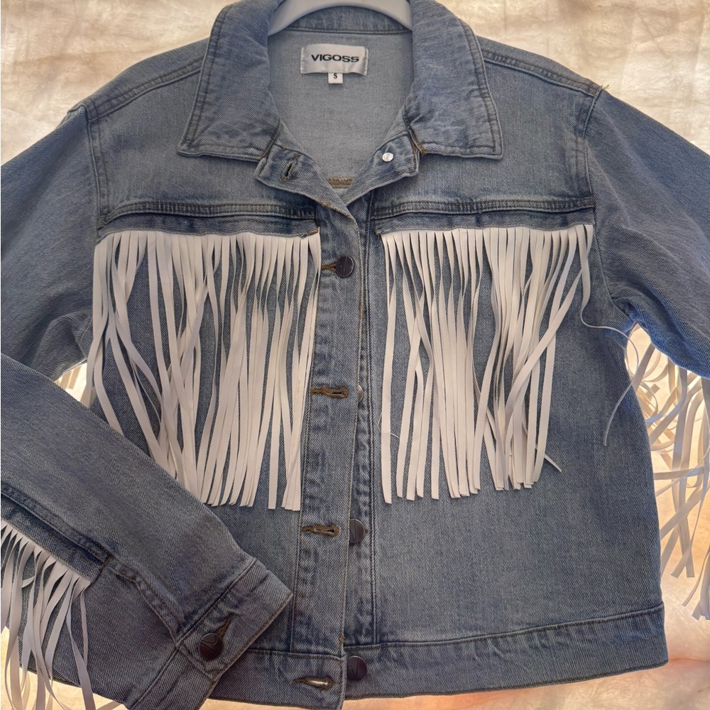 Vigoss Blue Denim Jacket with White Fringe